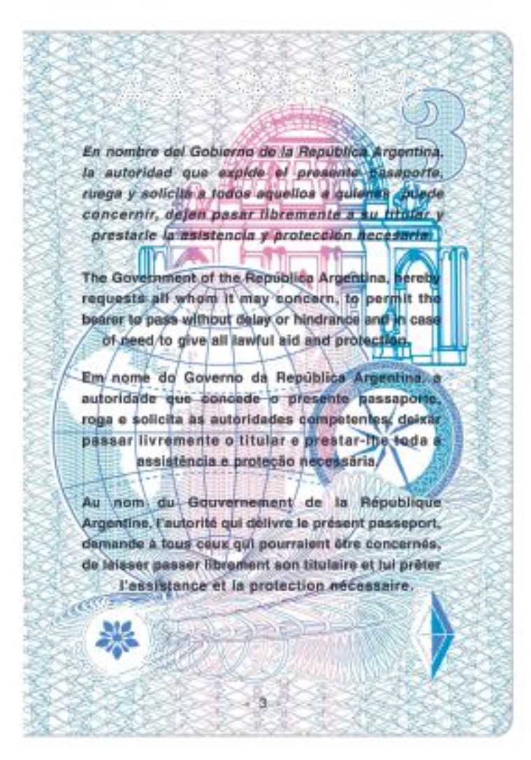 Argentina passport. Notice page.